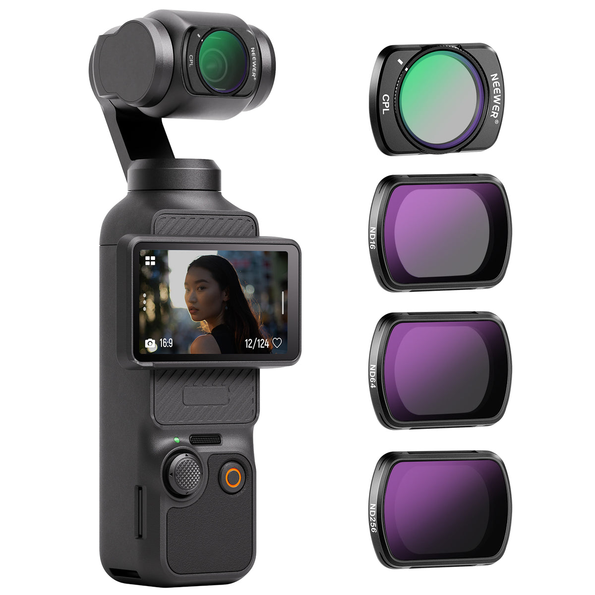 NEEWER 0,75X Grand Angle & 2X Objectif Macro Kit Compatible avec DJI Osmo Pocket 3 Creator Combo Accessoires, 108° FOV, 3 Éléments en 3 Groupes