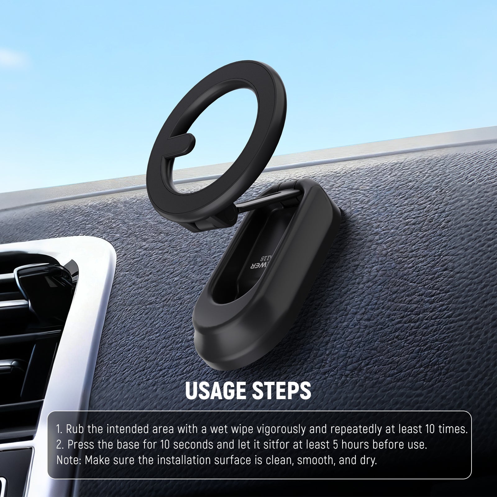 This phone holder stand can also be attached to glass, mirrors, and desktops.