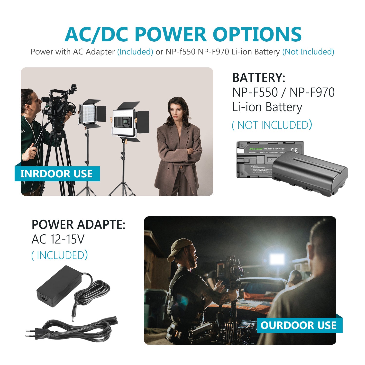 Neewer 480 LED Panneau Lumière Studio Vidéo Eclairage pour Photo,  3200-5600K CRI 96+ Bi-Couleur Intensité Réglable avec Montage U :  : High-Tech