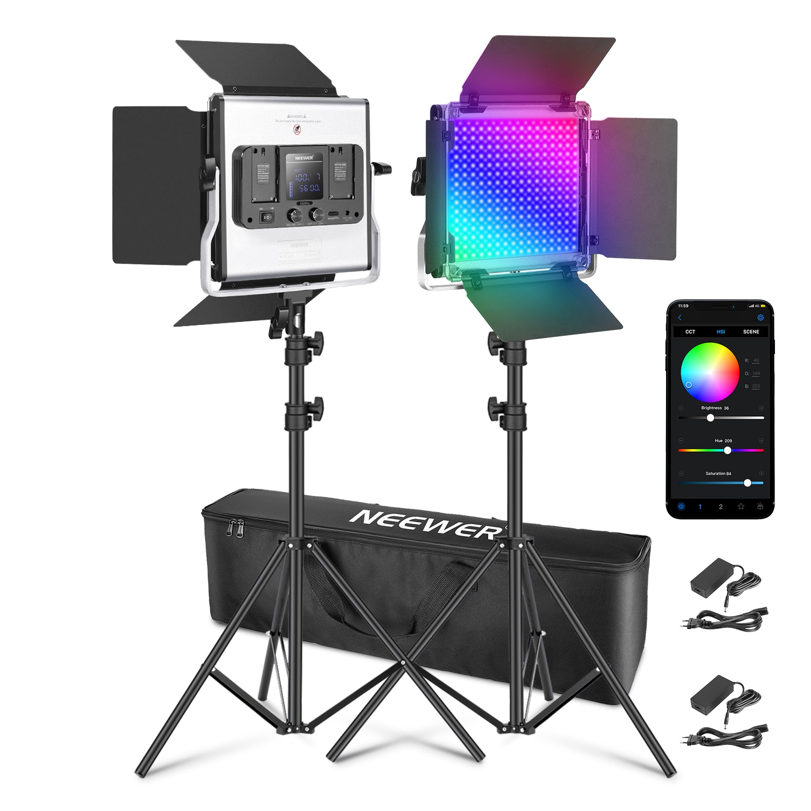 Kit d'éclairage vidéo LED, 3 couleurs à intensité variable