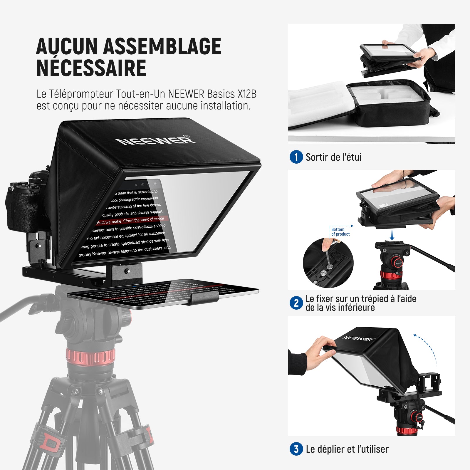 NEEWER Basics X12B Aluminum Alloy Liftable Teleprompter - NEEWER