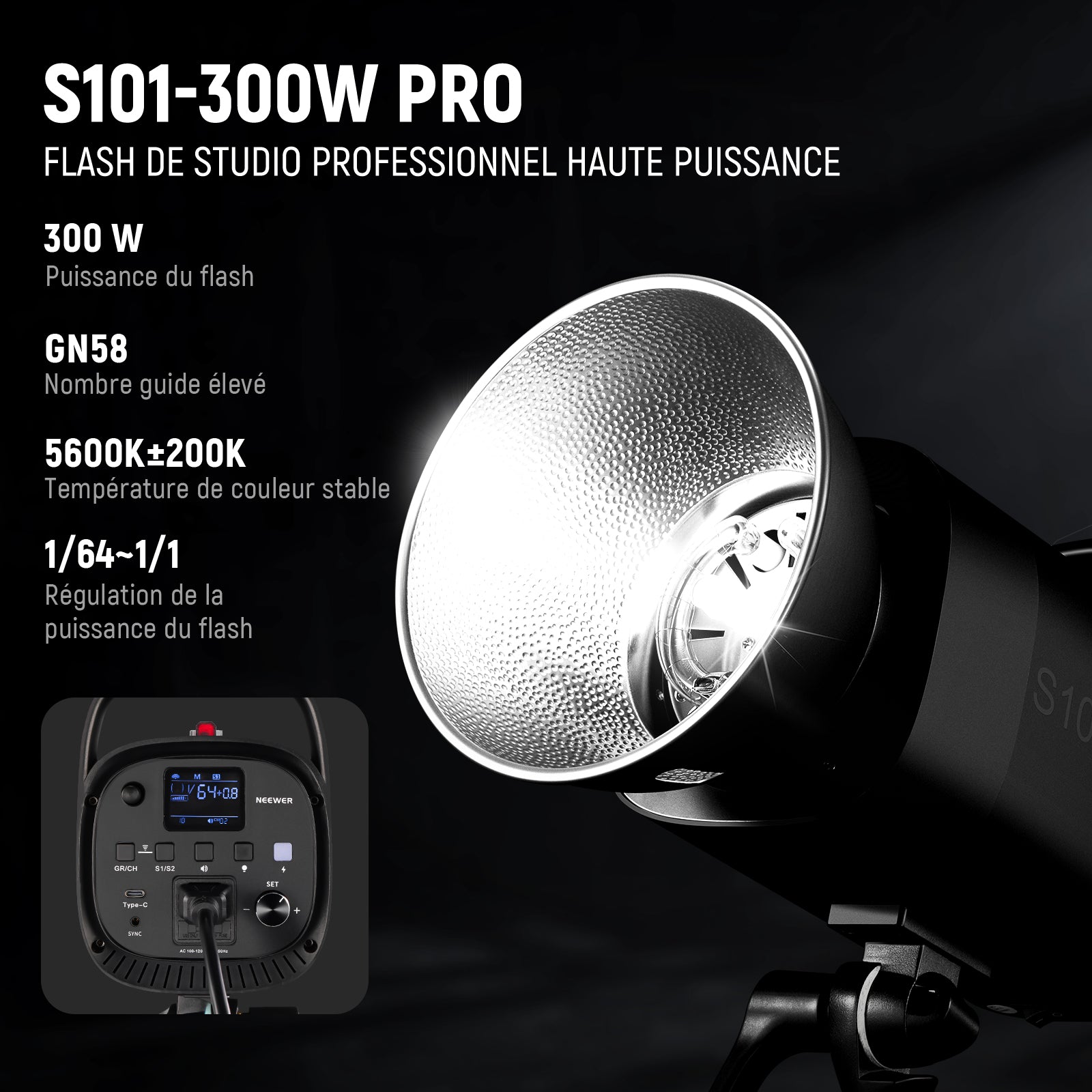 NEEWER 2 Pack S101-300W PRO 600Ws Studio Monolight Flash Light Kit