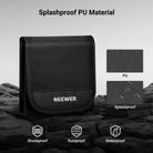 NEEWER PB15 Tri-fold Filter Case is made of splashproof PU fabric with touch fasteners to secure filters against outdoor elements.