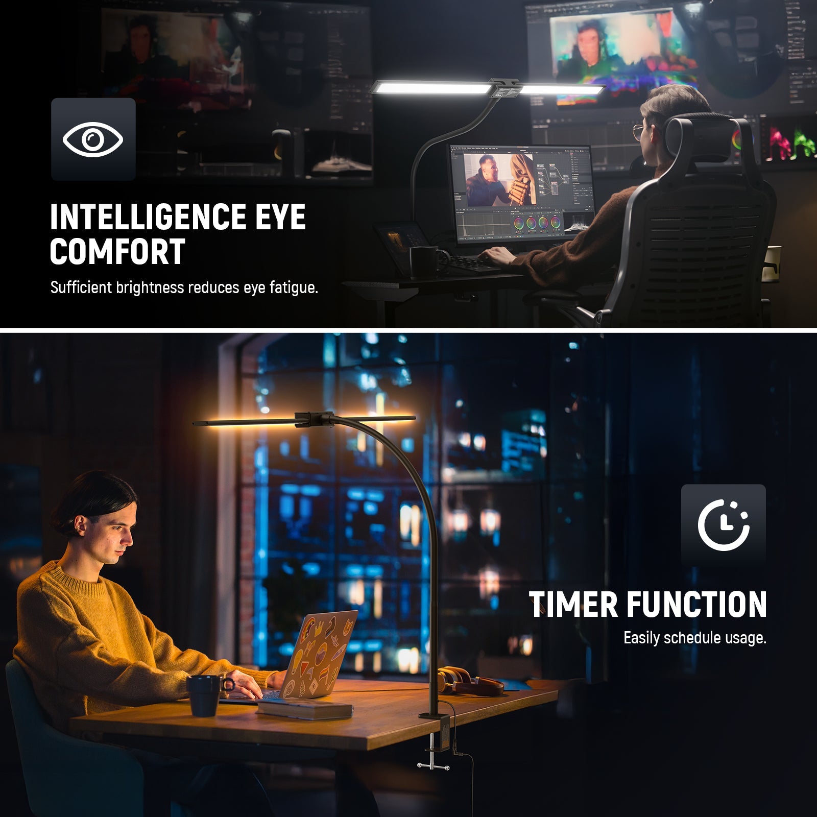 The portable desk top lamp offers sufficient brightness to reduce eye fatigue.