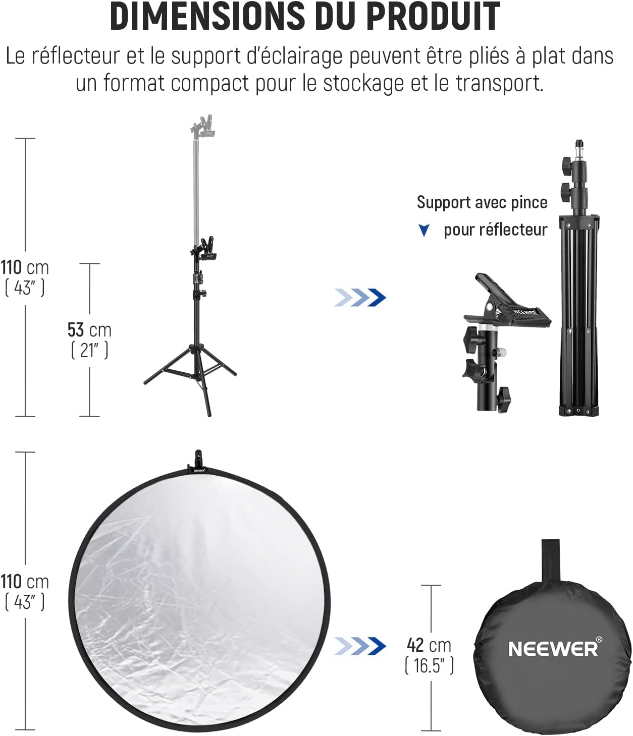 Neewer Pince Porte-Réflecteur Métallique Robuste Photo Studio et Adaptateur  Sabot Froid pour Réflecteur ou Montage de Flash et Parapluie sur Support