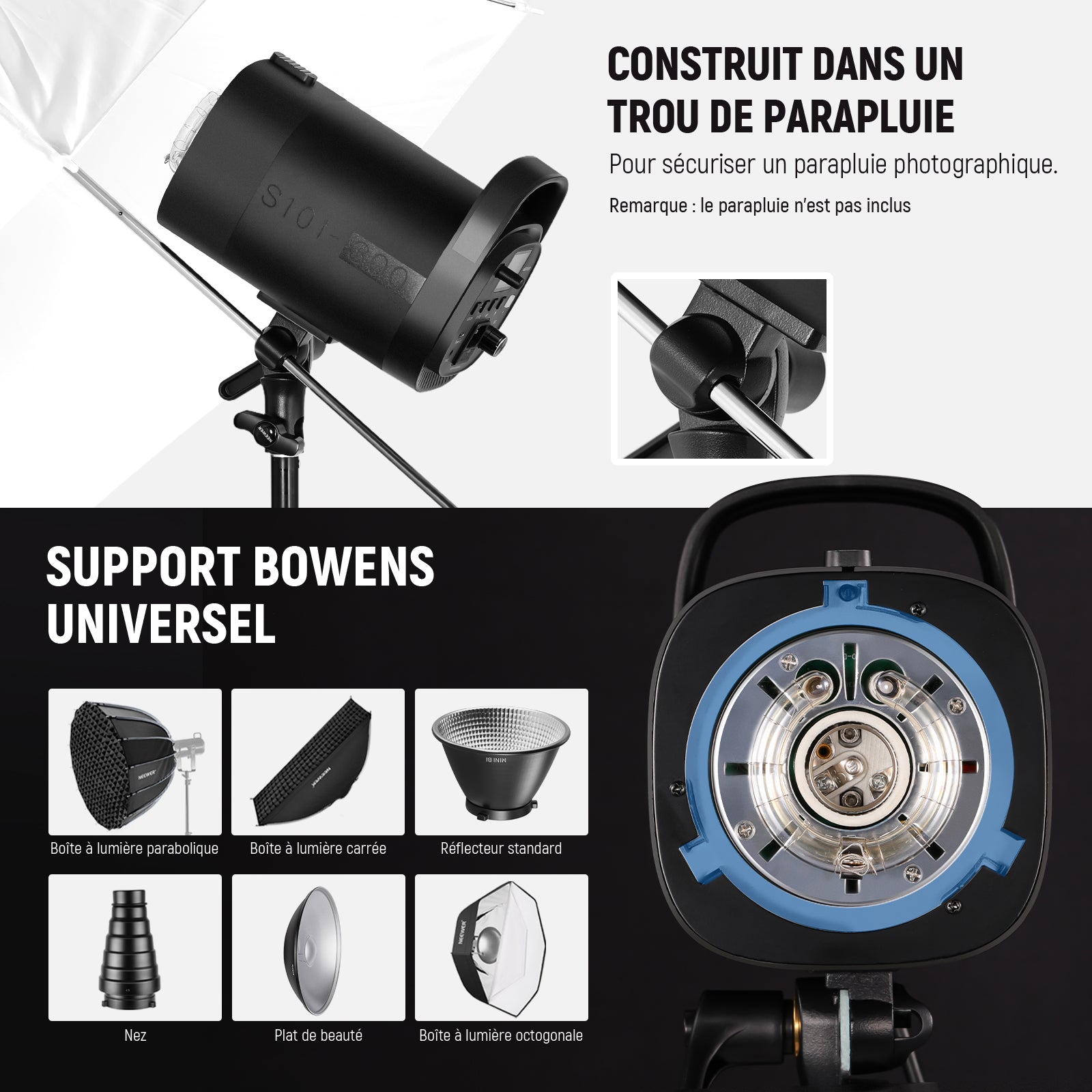 NEEWER 2 Pack S101-300W PRO 600Ws Studio Monolight Flash Light Kit