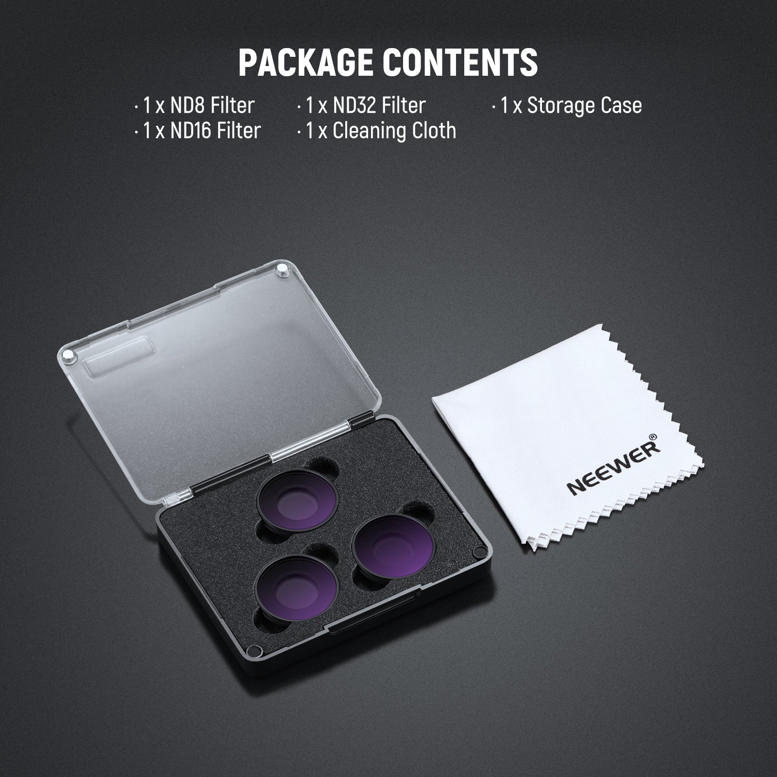 Package Contents of the NEEWER 3 Pack ND Filter Set For Insta360 GO Ultra