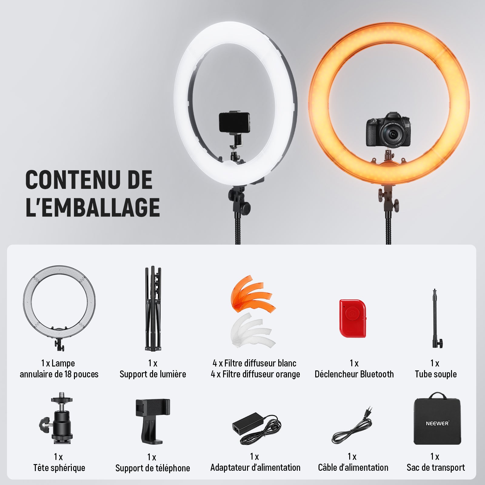 Ring Light 25cm, Anneau Lumineux Rotatif avec Support Smartphone