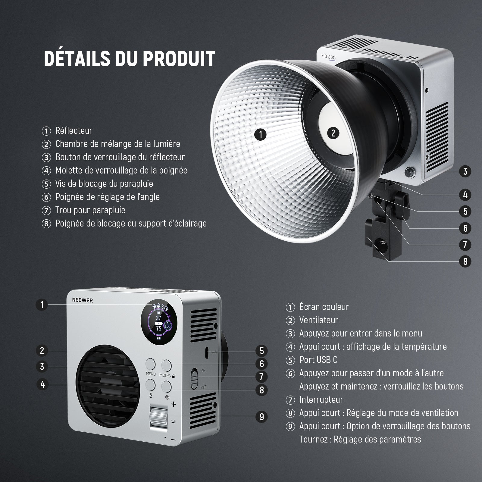 NEEWER HB80C 80W RGBWW Mini COB LED Video Light - NEEWER