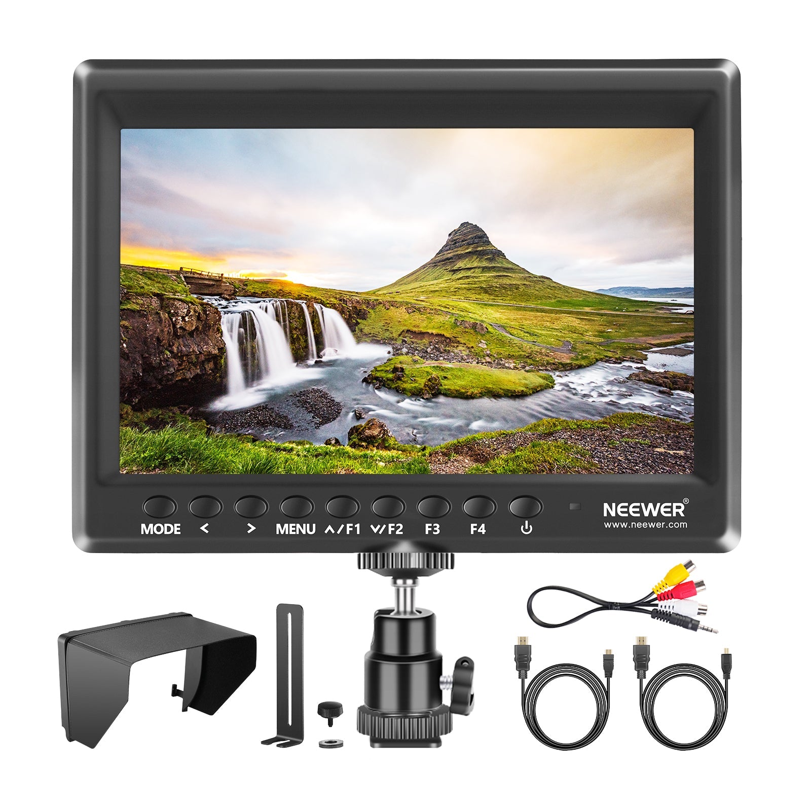 Neewer F100 7'' 4k 1280x800 IPS Screen Camera Field Monitor with 1 Mini HDMI Cable for BMPCC, AV Cable (Battery NOT Included) - neewer.com