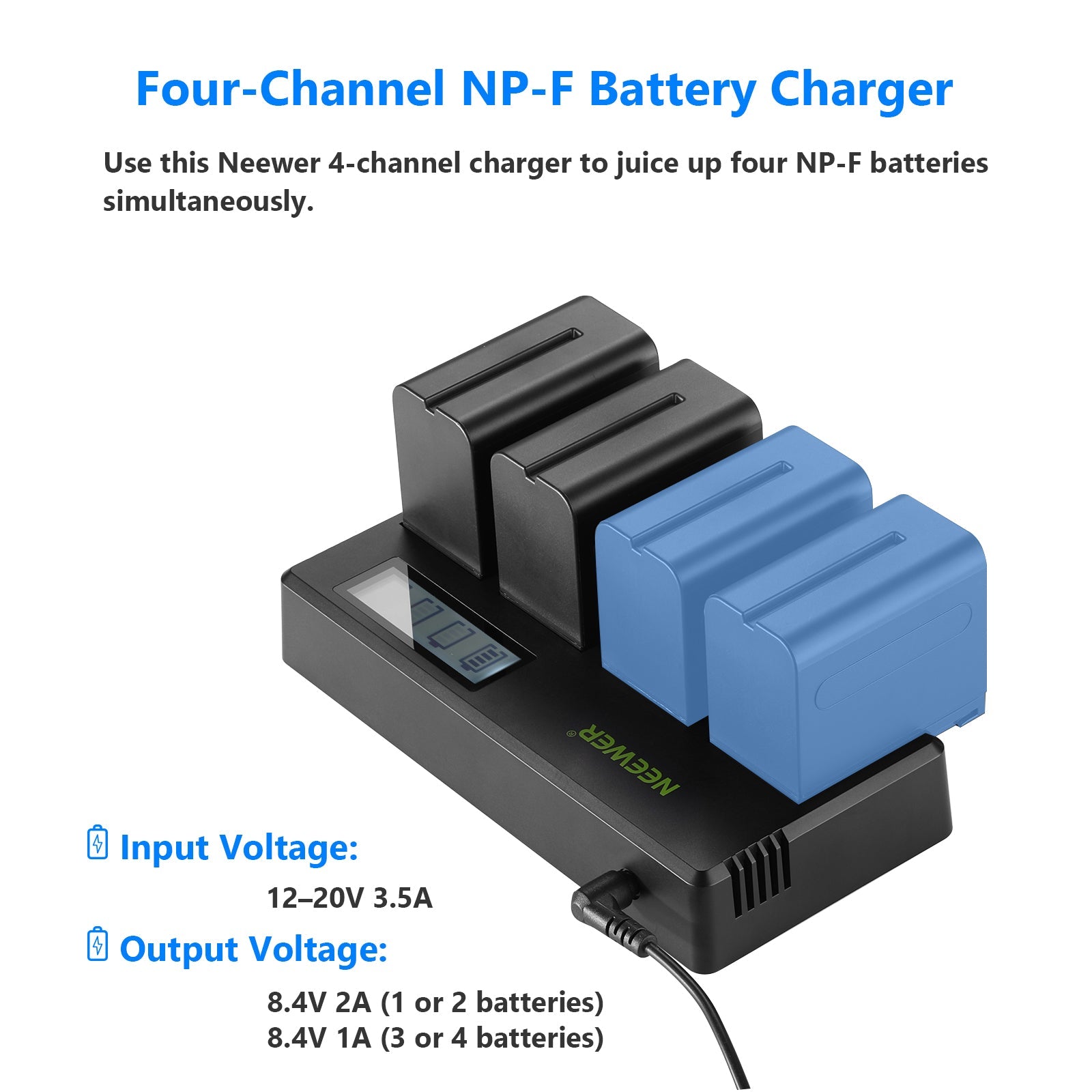 Neewer Four 7.4V 6600mAh NP-F970 Replacement Batteries with 4-Channel Battery Charger
