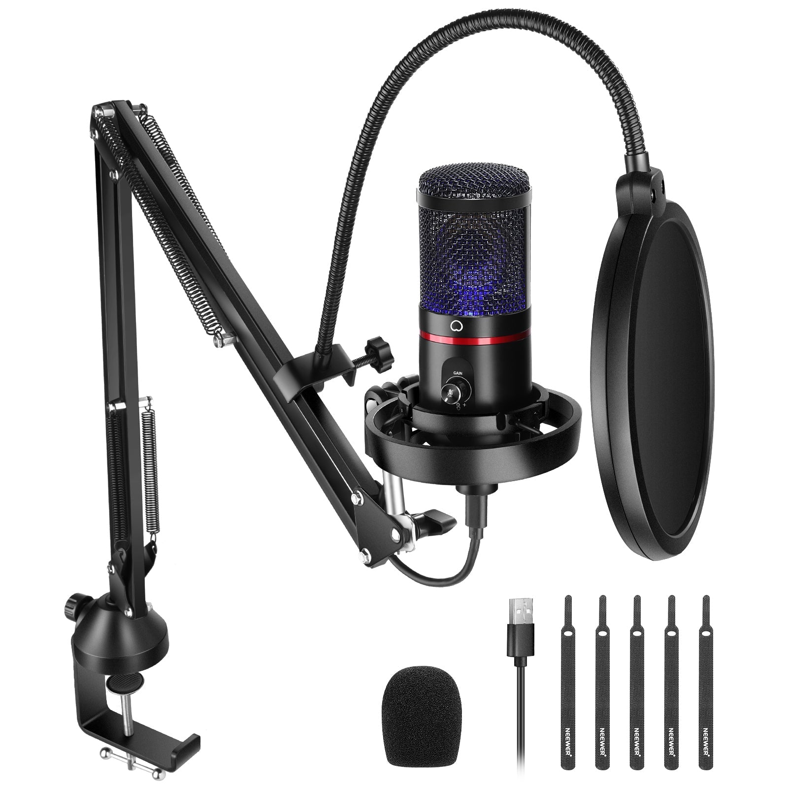 NEEWER CM20 Kit Studio Microphone à Condensateur USB pour PC 4-en-1
