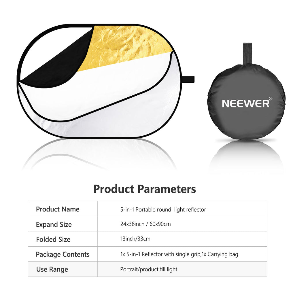 Neewer 5 in 1 Portable Multi Camera Lighting Reflector/Diffuser Kit with Carrying Case