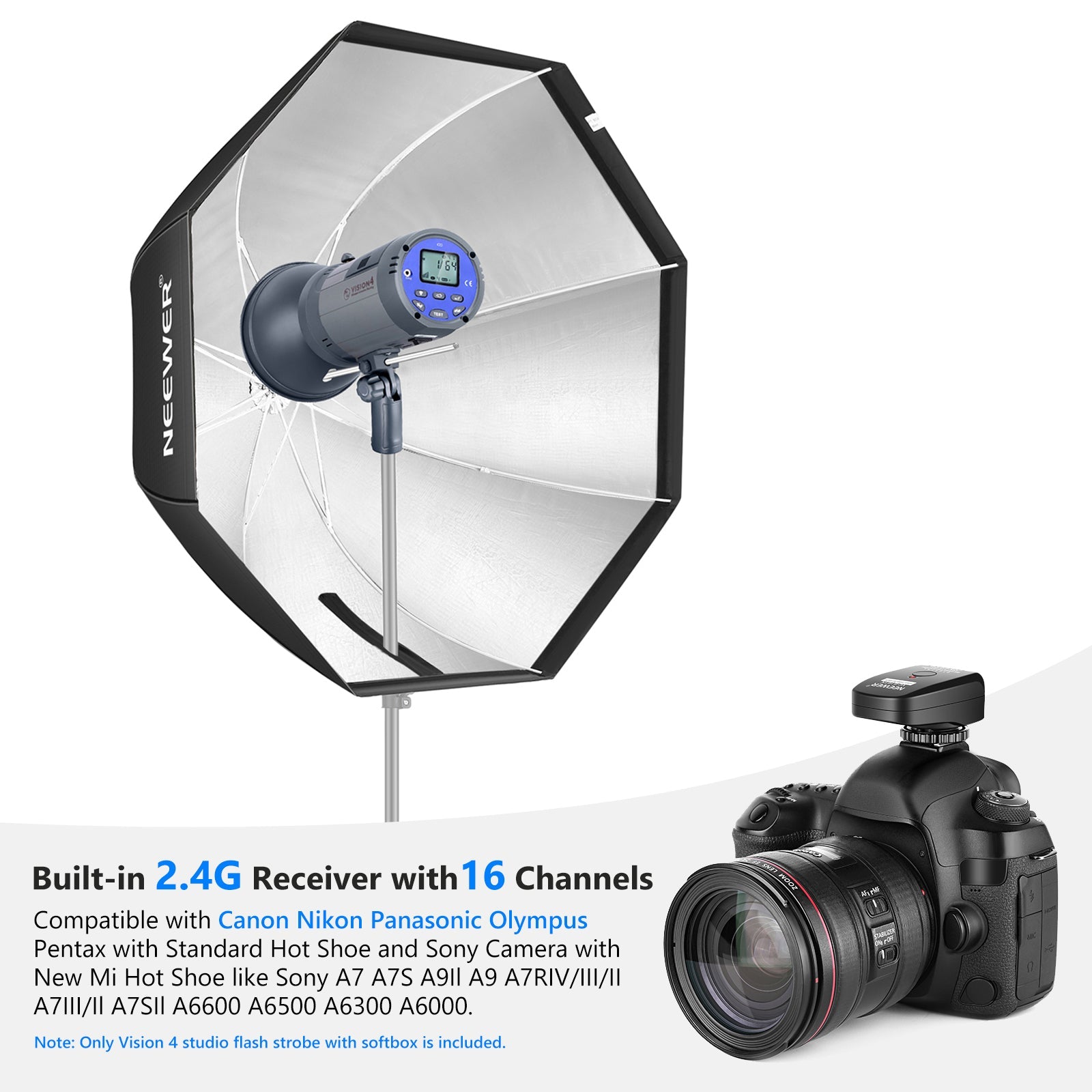 Neewer Vision 4 Studio Flash Strobe with Trigger and Reflector